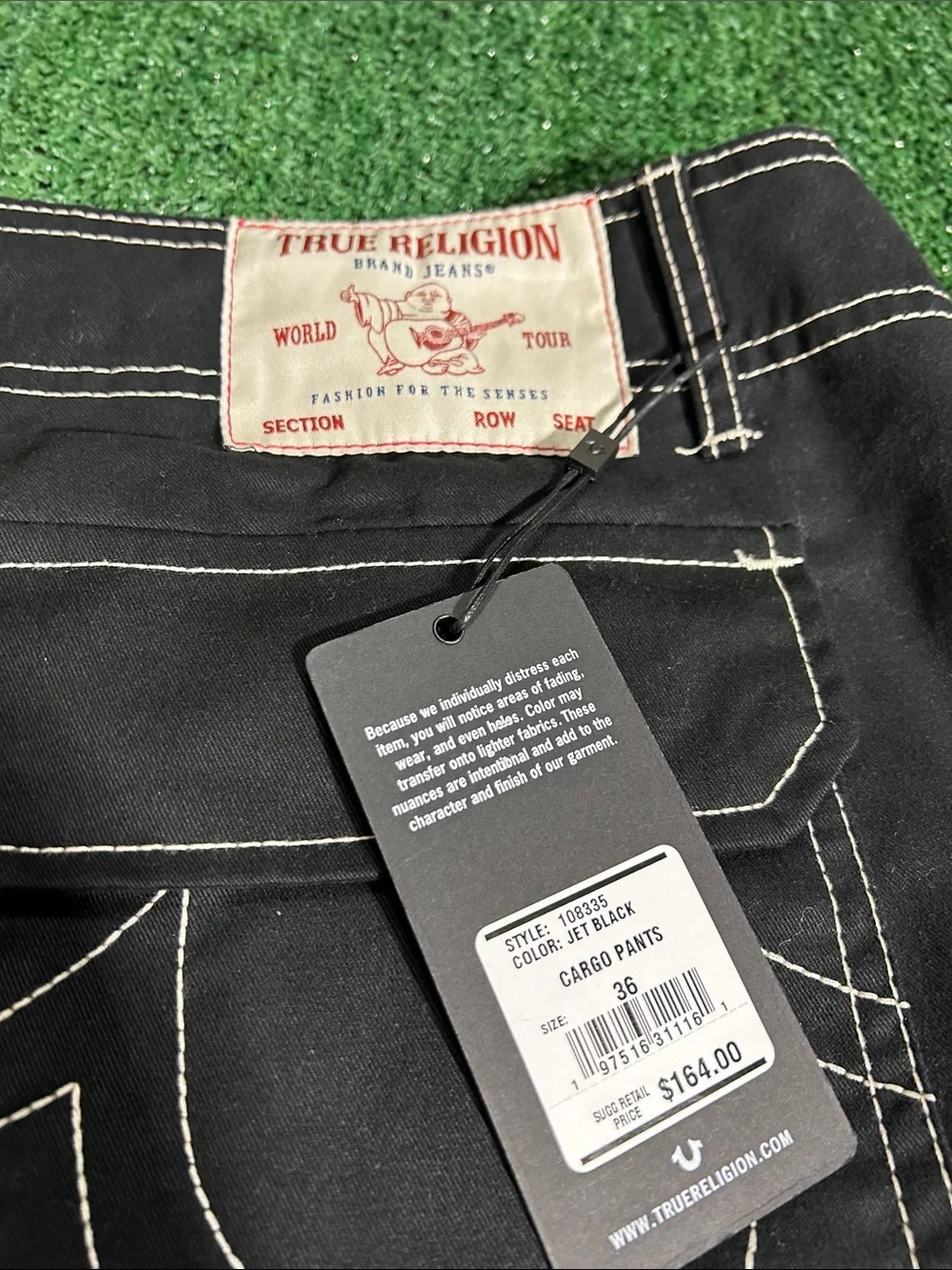 True Religion Brand Jeans waist 36 Men's Black Cargo Work Pants NWT